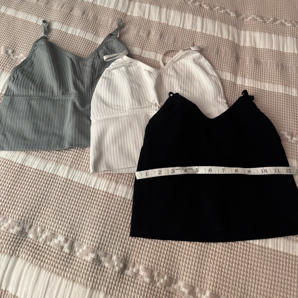 Set of Three Ribbed Camisoles - Gray, White, and Black
